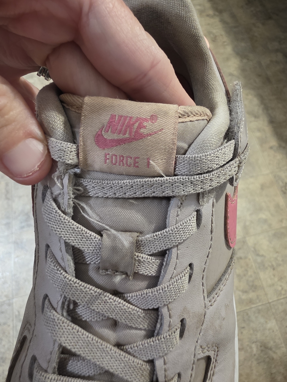 Nike Kids Sneakers Taupe with Pink Swoosh